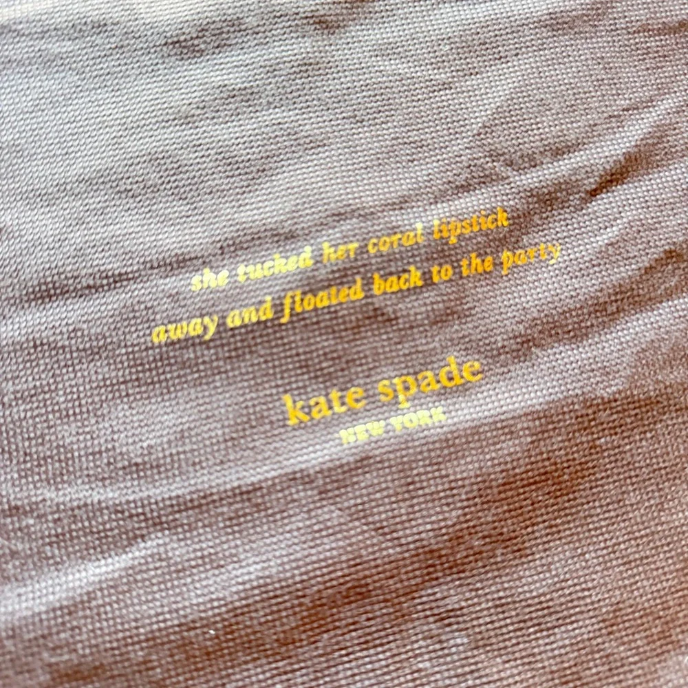 Kate Spade New York Brown Dust Bag Pink Drawstring Coral Lipstick Quote Large